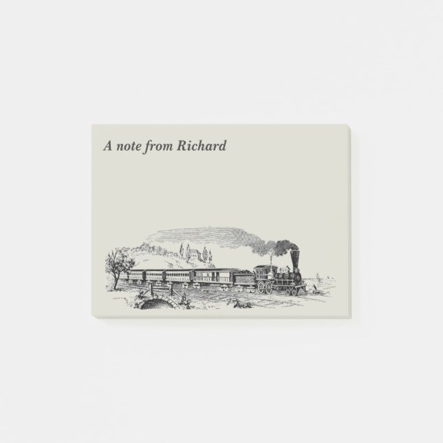 Vintage Steam Train Engine Drawing Post-it Notes (Front)