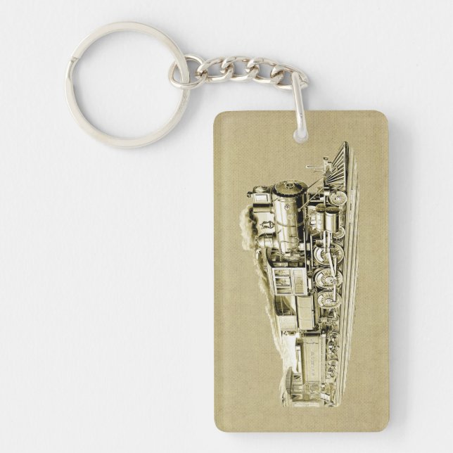 Vintage Steam Train Engine Locomotive Drawing Keychain (Front)