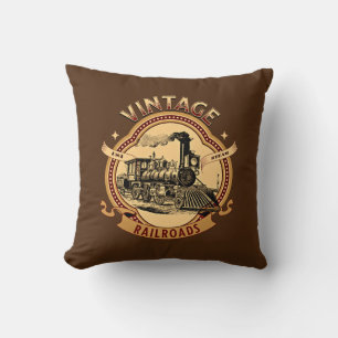 Vintage Steam Train Engine Railroads Throw Pillow
