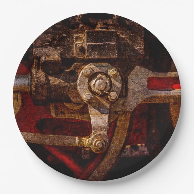 Vintage steam train gear paper plate (Front)