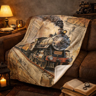 Vintage Steam Train Gift w/ Name Sherpa Blanket
