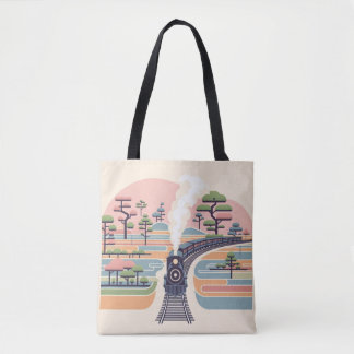 Vintage Steam Train in a Dreamy Pastel Forest - Mi Tote Bag