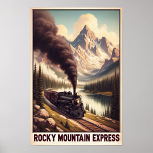 Vintage Steam Train in a Mountain Landscape Poster
