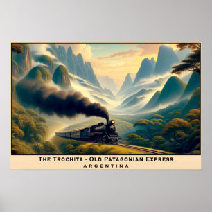 Vintage Steam Train in Patagonian Mountains Poster