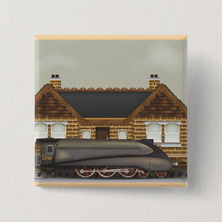 Vintage Steam Train in Station 2 Inch Square Button