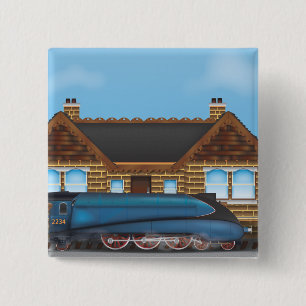 Vintage Steam Train in Station 2 Inch Square Button