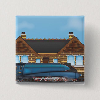 Vintage Steam Train in Station 2 Inch Square Button