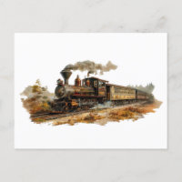Vintage steam train landscape illustration  