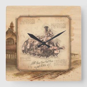 Vintage Steam Train / Locomotive Art. Driver Gift Square Wall Clock