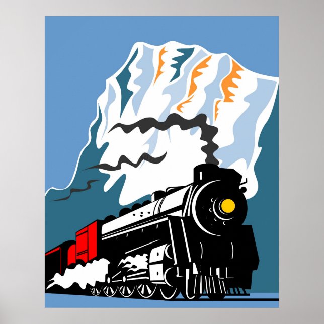 Vintage Steam Train Locomotive Retro Poster (Front)