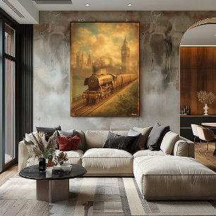 Vintage Steam Train London – Mid-Century Retro Art Poster