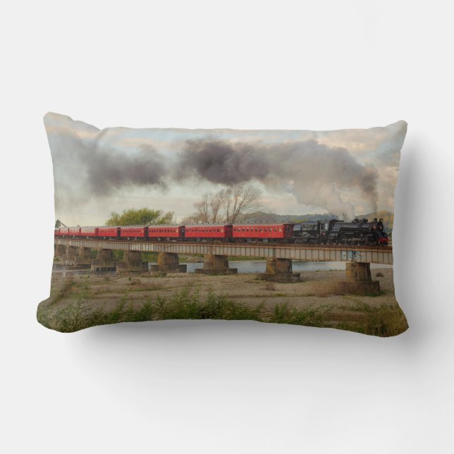 Vintage Steam Train Lumbar Pillow (Front)