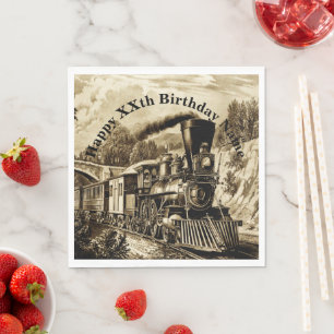 Vintage Steam Train Man's Birthday Party Napkin