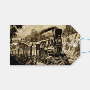 Vintage Steam Train Man's Birthday Party Thank You Gift Tags