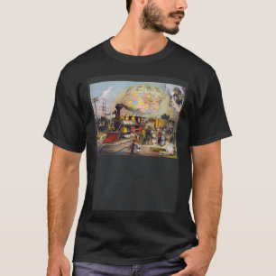 Vintage Steam Train Poster Artwork Illinois Centra T-Shirt
