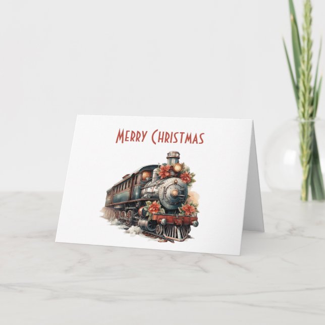 Vintage Steam Train Traditional Christmas Card (Front)