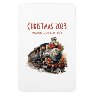 Vintage Steam Train Traditional Christmas Magnet