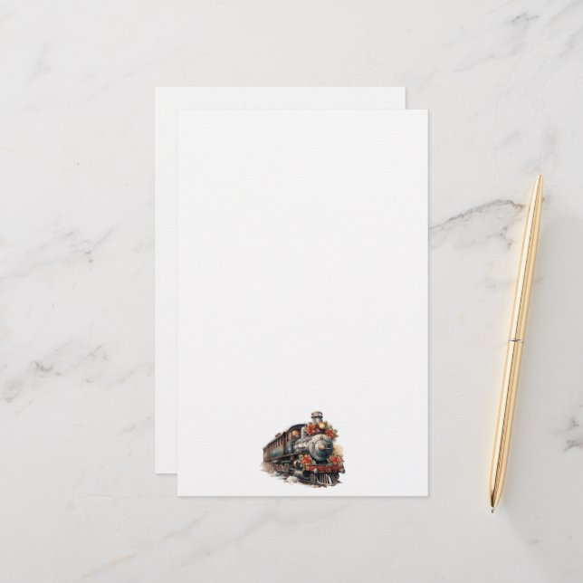 Vintage Steam Train Traditional Christmas Stationery (Front/Back In Situ)