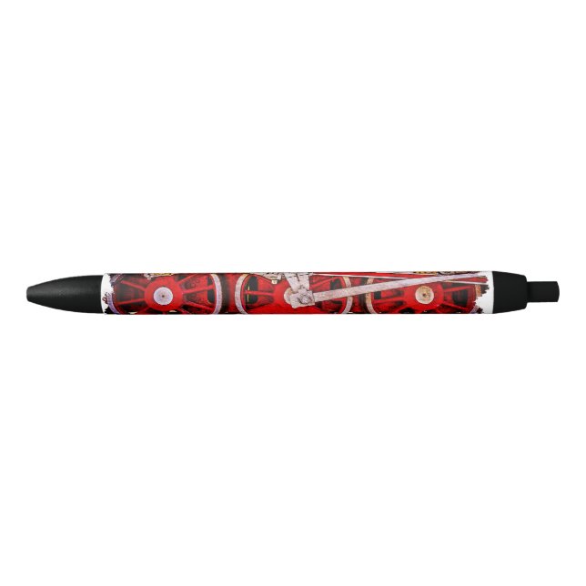 Vintage Steam Train Wheels Black Ink Pen (Front)