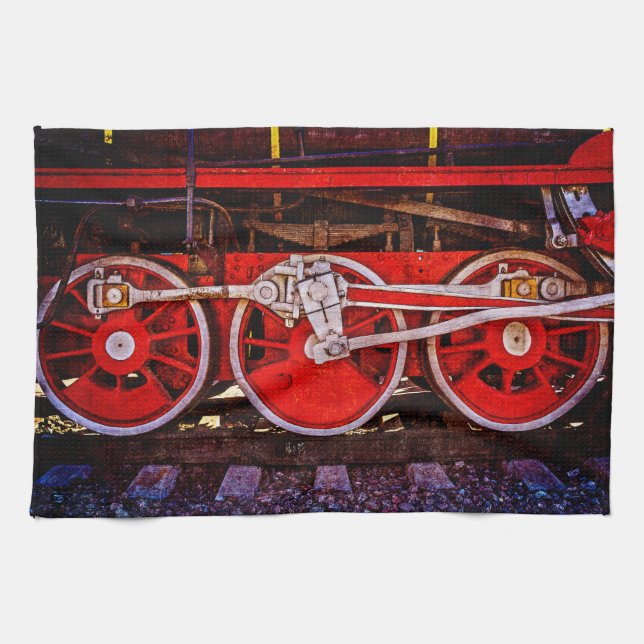 Vintage Steam Train Wheels Kitchen Towel (Horizontal)