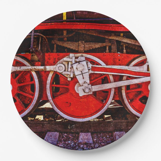 Vintage Steam Train Wheels Paper Plate (Front)