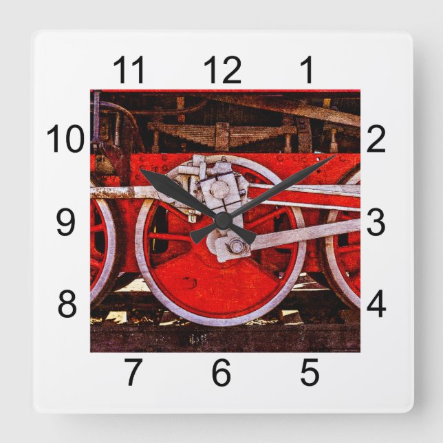Vintage Steam Train Wheels Square Wall Clock (Front)