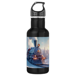 Vintage Steam Train Winter Landscape Snow Mountain 532 Ml Water Bottle