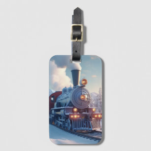 Vintage Steam Train Winter Landscape Snow Mountain Luggage Tag