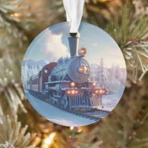 Vintage Steam Train Winter Landscape Snow Mountain Ornament