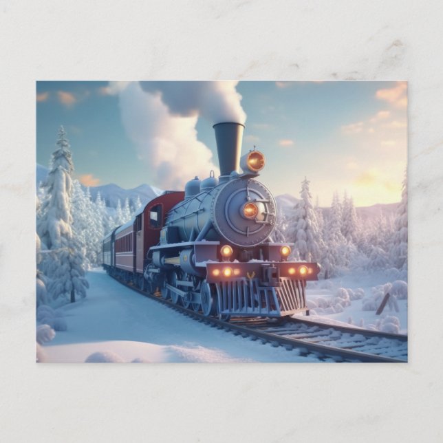 Vintage Steam Train Winter Landscape Snow Mountain Postcard (Front)