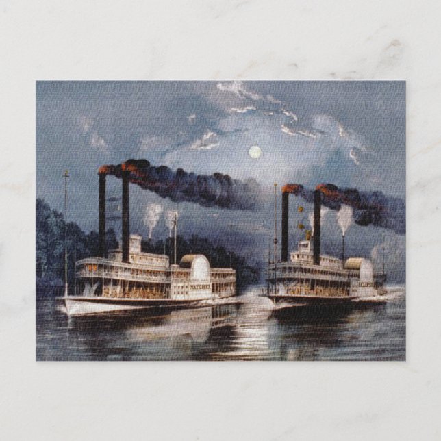 Vintage Steamboat Racing on Mississippi River Postcard (Front)