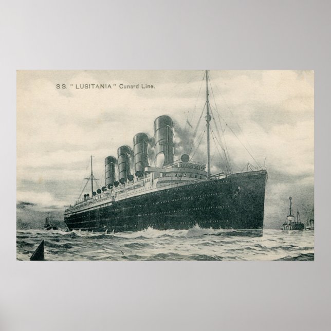 Vintage Steamer SS Lusitania Poster (Front)