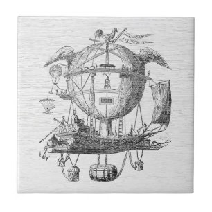 Vintage Steampunk Airship Ceramic Tile