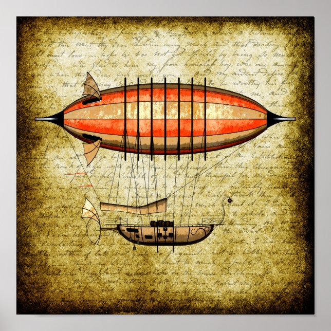 Vintage Steampunk Airship Poster (Front)