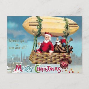 Vintage Steampunk Airship Santa 'Greetings' Merry  Postcard