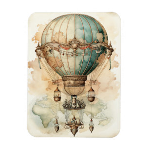 Vintage Steampunk Blue Hot Air Balloon (2) Magnet