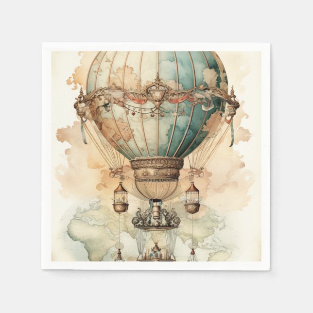 Vintage Steampunk Blue Hot Air Balloon (2) Napkin (Front)