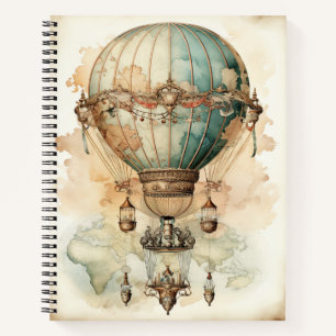 Vintage Steampunk Blue Hot Air Balloon (2) Notebook