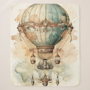 Vintage Steampunk Blue Hot Air Balloon (2) Sherpa Blanket