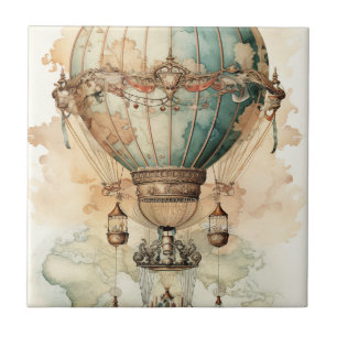 Vintage Steampunk Blue Hot Air Balloon (2) Tile