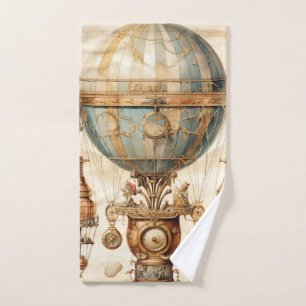 Vintage Steampunk Blue Hot Air Balloon (3) Bath Towel Set