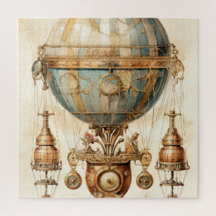 Vintage Steampunk Blue Hot Air Balloon (3) Jigsaw Puzzle