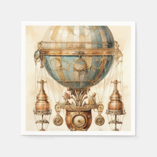 Vintage Steampunk Blue Hot Air Balloon (3) Napkin