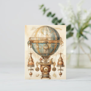 Vintage Steampunk Blue Hot Air Balloon (3) Postcard