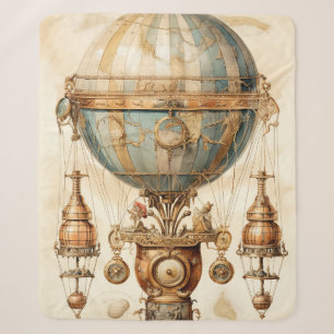 Vintage Steampunk Blue Hot Air Balloon (3) Sherpa Blanket