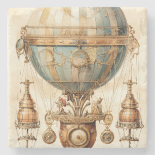 Vintage Steampunk Blue Hot Air Balloon (3) Stone Coaster
