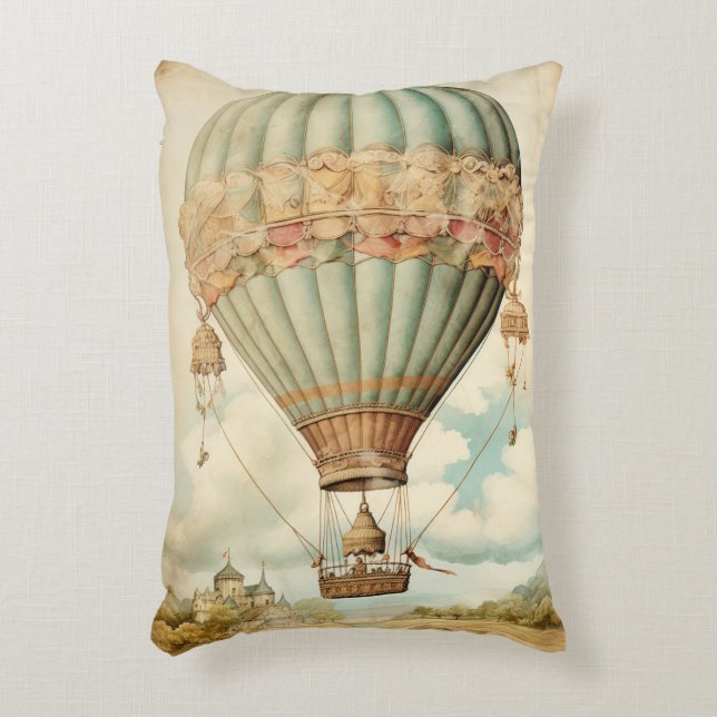 Vintage Steampunk Blue Hot Air Balloon Accent Pillow (Front(Vertical))