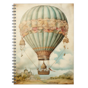 Vintage Steampunk Blue Hot Air Balloon Notebook