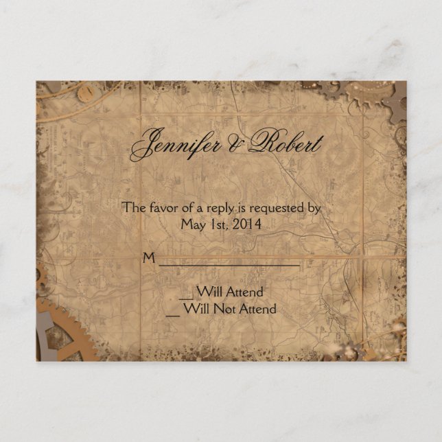 Vintage Steampunk Bride RSVP Postcard (Front)