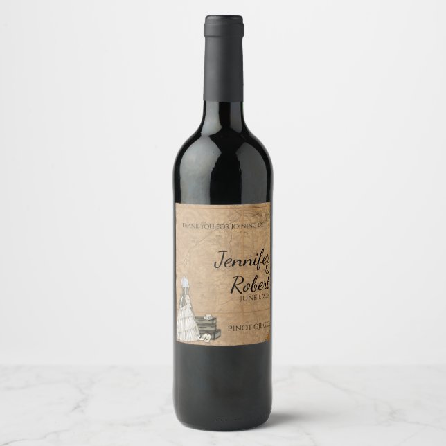 Vintage Steampunk Bride Wedding Wine Label (Front)
